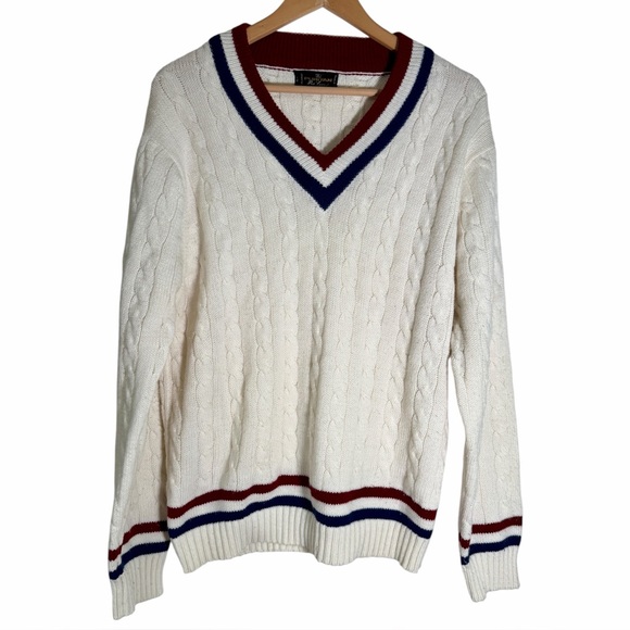 Puritan Other - Vintage 70s Puritan Rod Laver Tenniswear Cable Knit Sweater Preppy‎ White XL